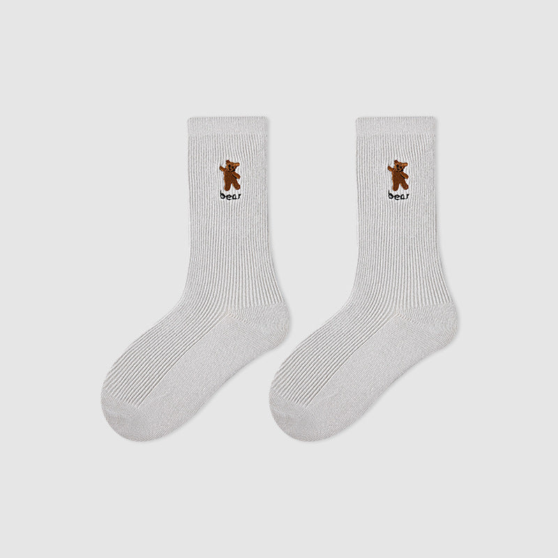 Kids Mid Calf Animal Embroidered Cotton Socks