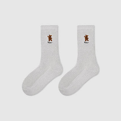 Kids Mid Calf Animal Embroidered Cotton Socks
