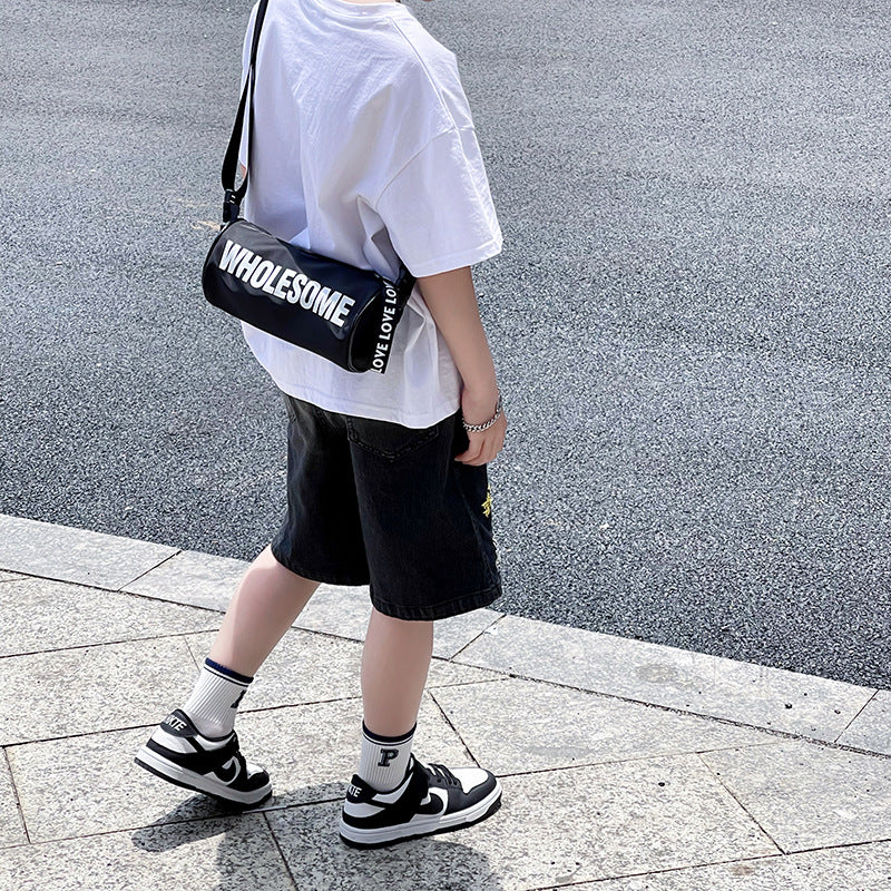 Trendy Letter Print Canvas Crossbody Bag for Kids