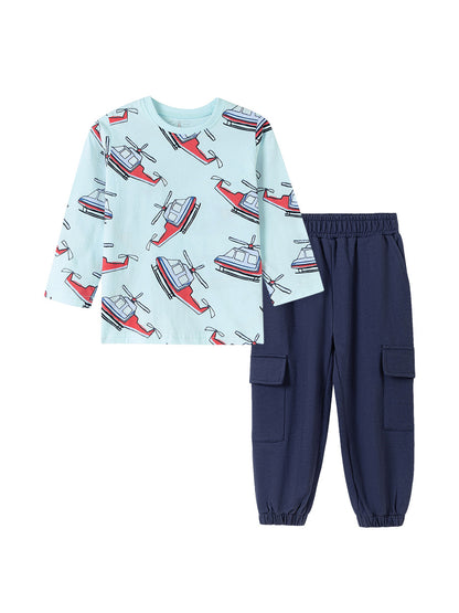 Adorable Boys Cotton Long Sleeve T-Shirt with Cartoon Print