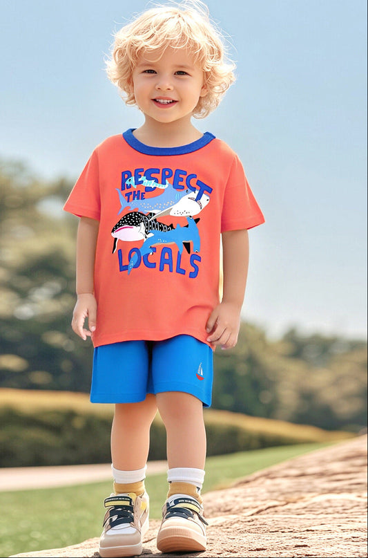 Cute Cartoon Boys' Summer Outfit Set Cotton Casual