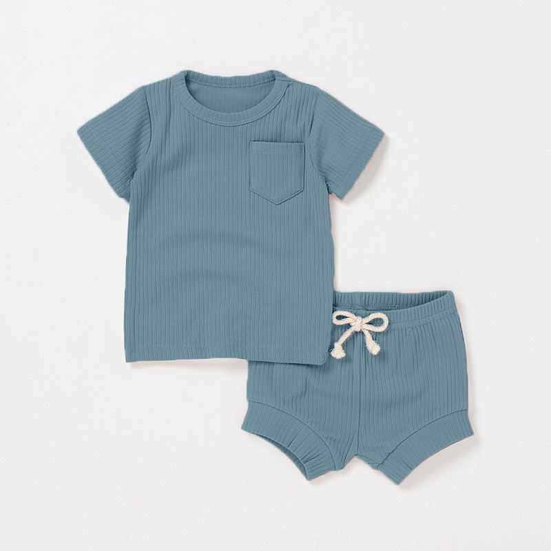 Casual Baby Short Sleeve Set Cute Solid Color Cotton Outfit