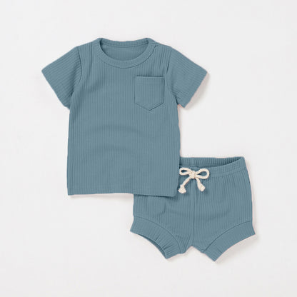 Casual Baby Short Sleeve Set Cute Solid Color Cotton Outfit