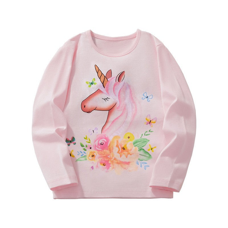 Animal Print Long Sleeve Cotton T-Shirt for Girls