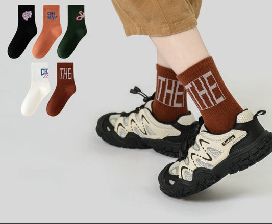 Kids' Sports Style Mid-Calf Socks with Letters - Cotton
