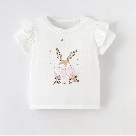 Cute Animal Print Girls' T-Shirt Soft Cotton Casual Top