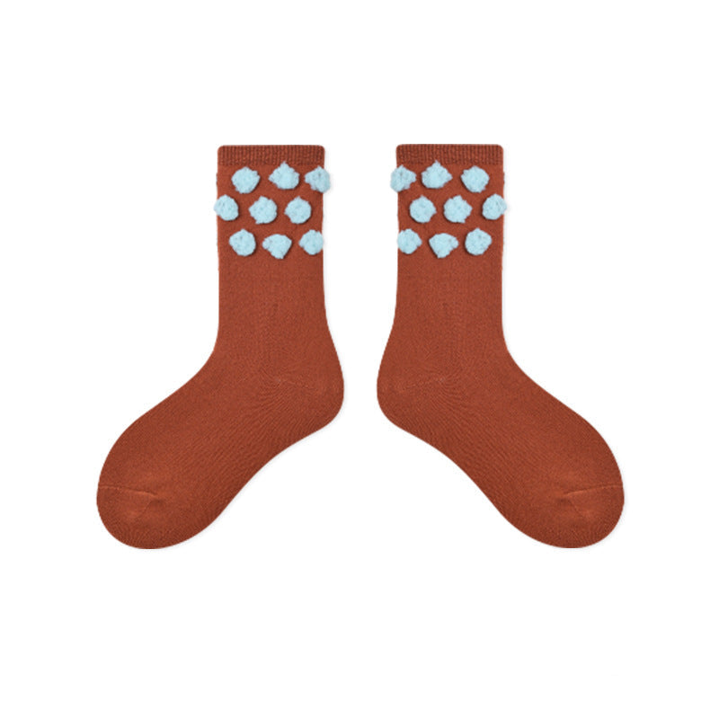 Kids Plush Polka Dot Mid Calf Socks Breathable