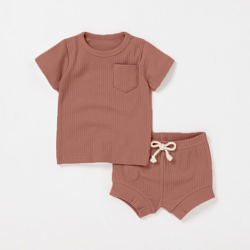 Casual Baby Short Sleeve Set Cute Solid Color Cotton Outfit