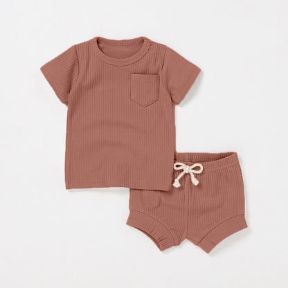Casual Baby Short Sleeve Set Cute Solid Color Cotton Outfit