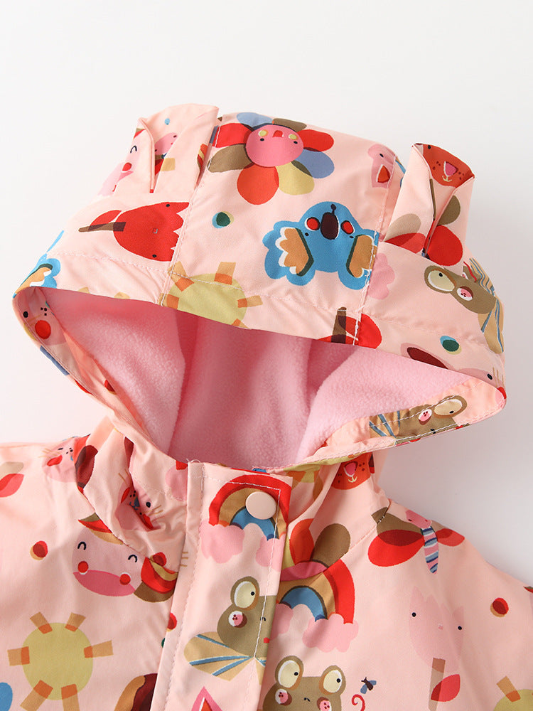 Girls' Hooded Cotton Jacket Cute Cardigan