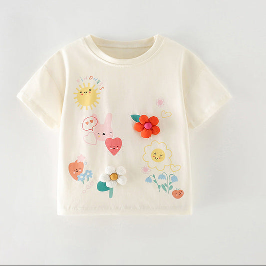 Girls' Cute Cartoon Summer T-Shirt Cotton Casual Wear