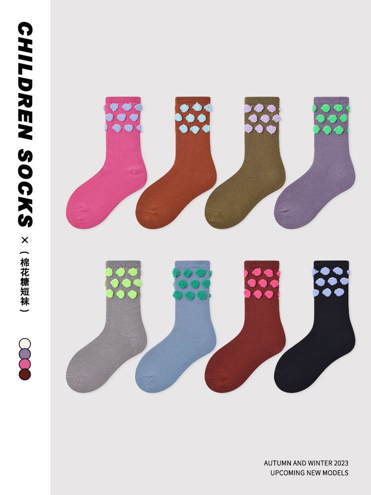 Kids Plush Polka Dot Mid Calf Socks Breathable
