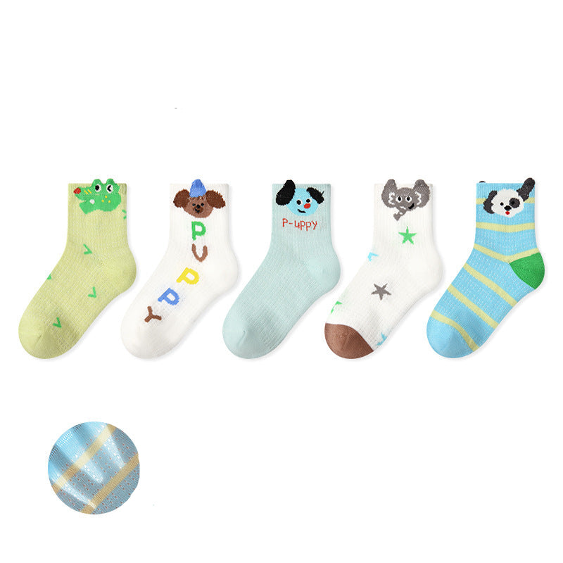 Kids Cotton Mesh Socks Striped Dot Dog Breathable Casual