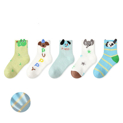 Kids Cotton Mesh Socks Striped Dot Dog Breathable Casual