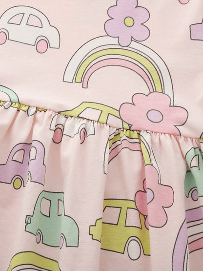Princess Dress Cartoon Print Cotton Short Sleeve Toddler Dress
