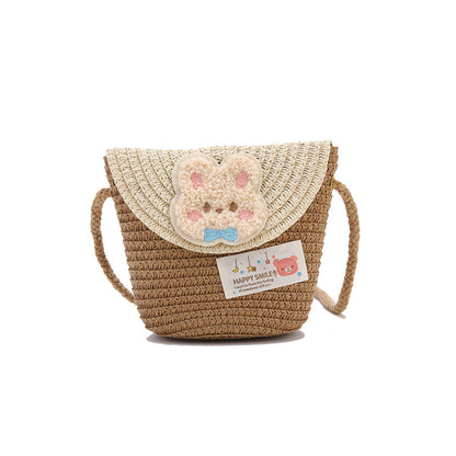 Cute Summer Children's Crossbody Woven Bag with Animal Patterns