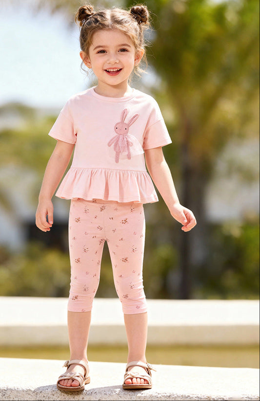 Cute Rabbit Summer Kids Short Sleeve Set Cotton Casual Outfit