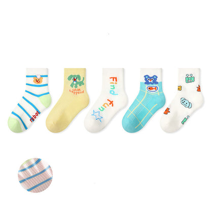 Kids Cotton Mesh Socks Striped Dot Dog Breathable Casual