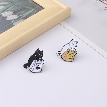 Cute Black and White Cat Badge Alloy Brooch