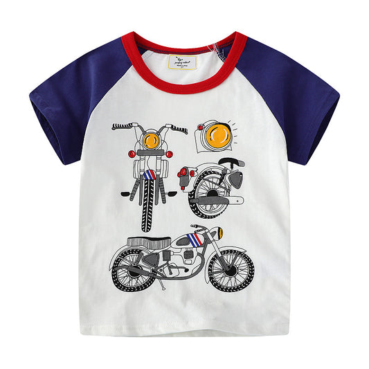Boy's Motorcycle Print T-Shirt Casual Cotton Short Sleeve