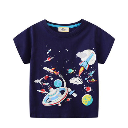 Kids Cartoon Short Sleeve T-Shirt Breathable Cotton Top
