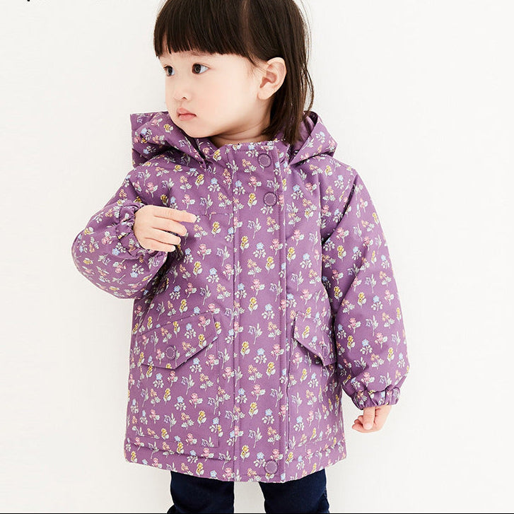 Zip-Up Hooded Cotton Jacket for Girls