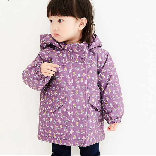 Zip-Up Hooded Cotton Jacket for Girls