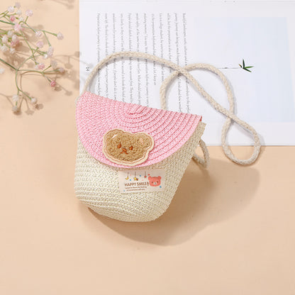 Cute Summer Children's Crossbody Woven Bag with Animal Patterns