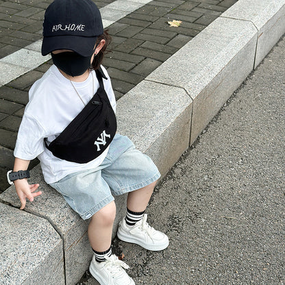 Trendy Canvas Crossbody Bag for Kids with Letter Design