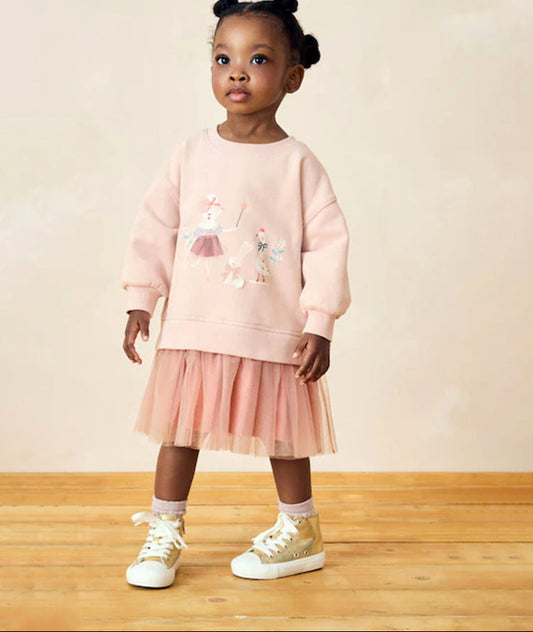 Girls' Cartoon Princess Dress Long Sleeve Cotton Dress