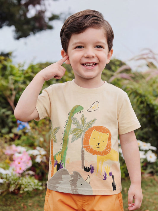 Kids Short Sleeve T-Shirt with Dino Print Casual Cotton Top