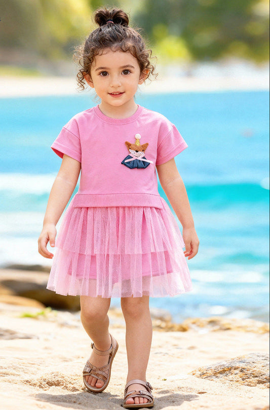 Summer Short Sleeve Tulle Dress for Girls