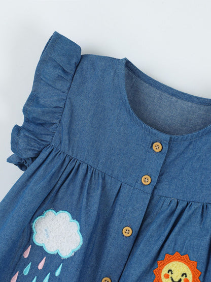 Trendy Denim A-Line Dress with Cute Floral Design