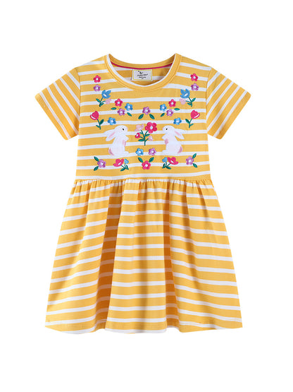 Summer Princess Dress for Girls - Cartoon Cotton Short Sleeve Dress