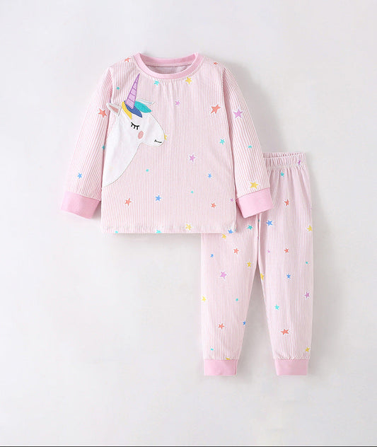 Kids Floral Lounge Set Long Sleeve Cotton Pajamas