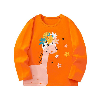 Animal Print Long Sleeve Cotton T-Shirt for Girls