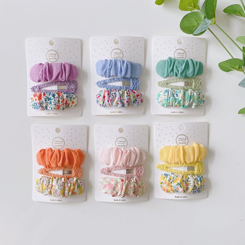 Floral Fabric Hair Clips Set for Girls - 3 Pieces