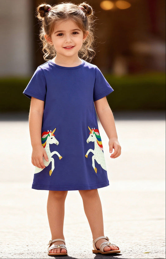 Princess Cartoon Dress for Girls Summer Casual Cotton Dress