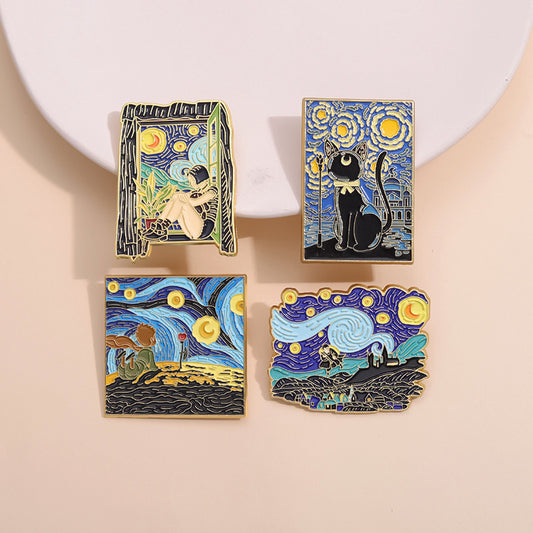 Geometric Cartoon Brooches Fine Art Enamel Pins for Casual Style