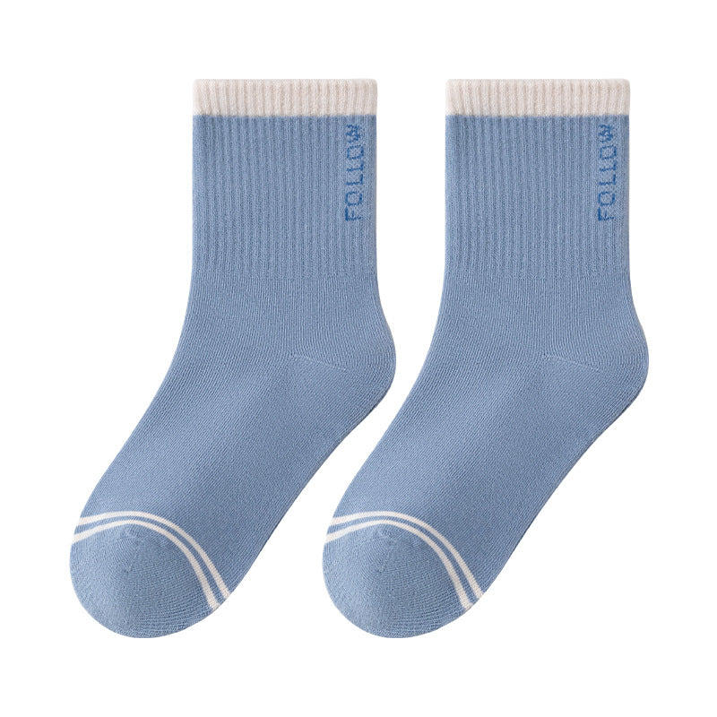 Color Block Cotton Mid-Calf Basketball Socks for Kids