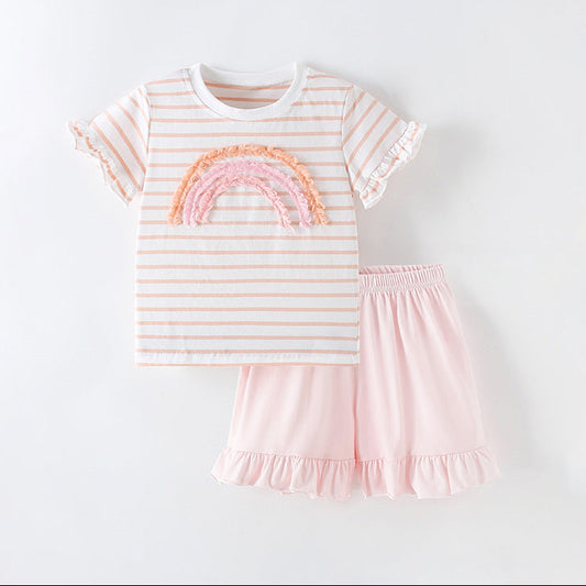 Two-Piece Striped Cotton Outfit for Girls