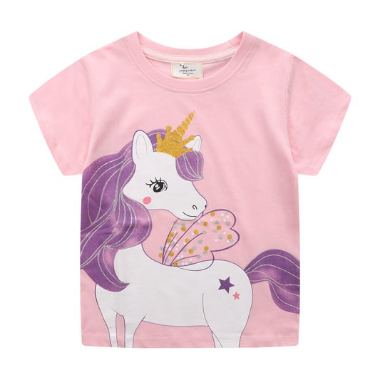 Unicorn Print Kids Knitted Short Sleeve T-Shirt