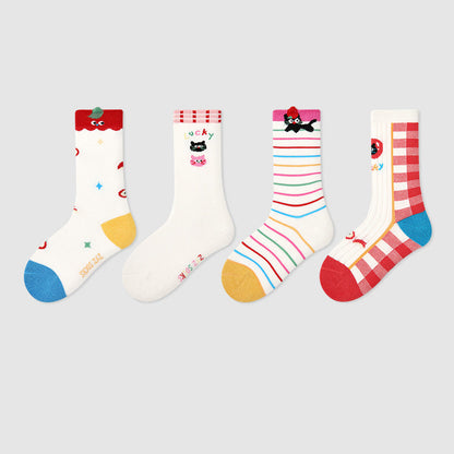 Kids Cotton Animal Stripe Mid Calf Socks Breathable