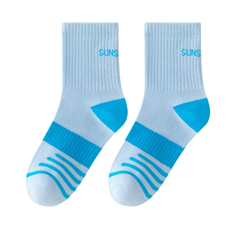 Mid-Calf Kids Socks with Cartoon Letters - Breathable Cotton for Boys and Girls