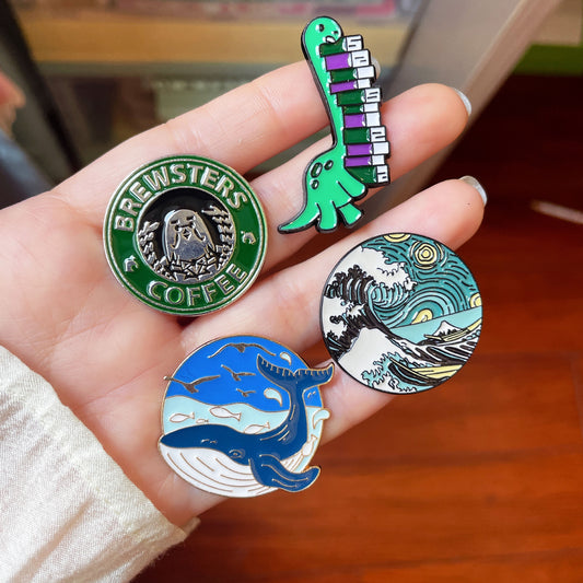 Dinosaur Whale Enamel Pin Cute Coffee Badge Unisex Cartoon Accessory