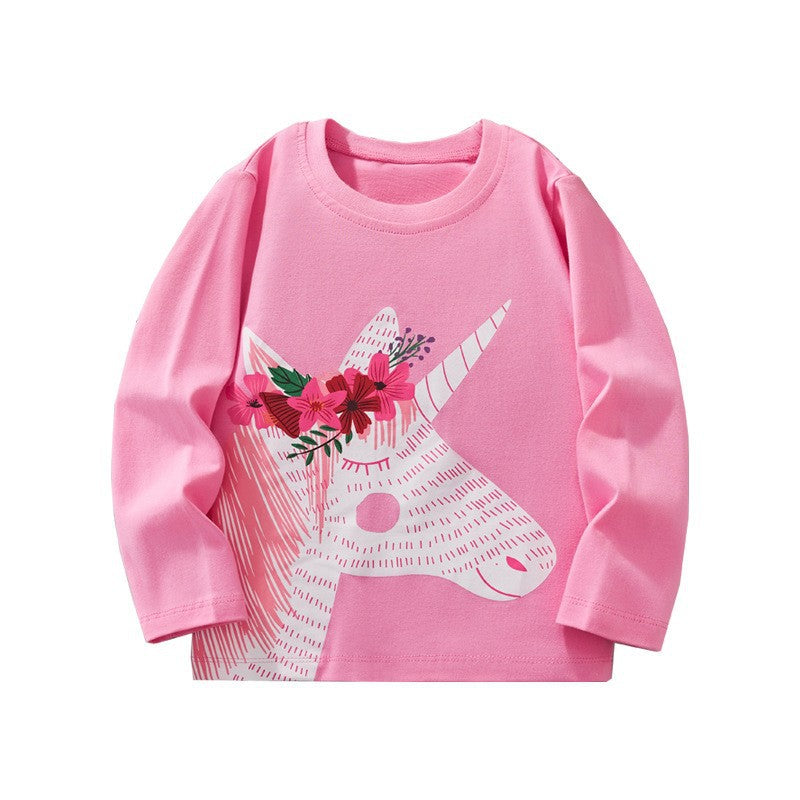Animal Print Long Sleeve Cotton T-Shirt for Girls