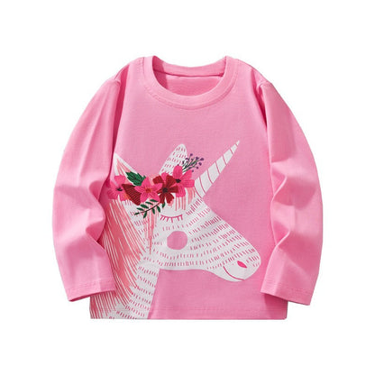 Animal Print Long Sleeve Cotton T-Shirt for Girls