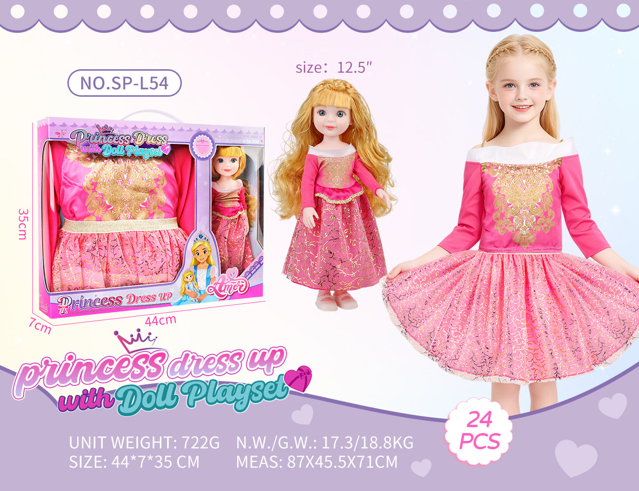 Princess Doll Dress-Up Playset - 32cm Rubber Doll Toy