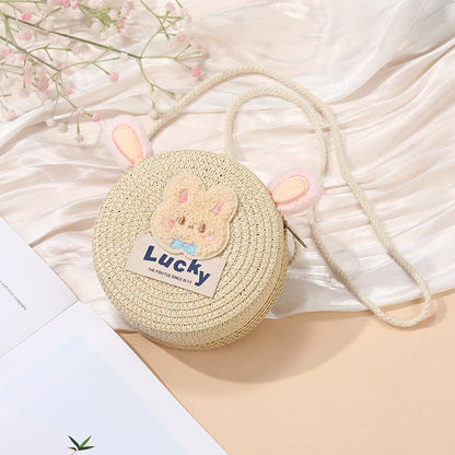 Cute Woven Straw Bag for Girls - Cartoon Design - Breathable Material - Casual Use