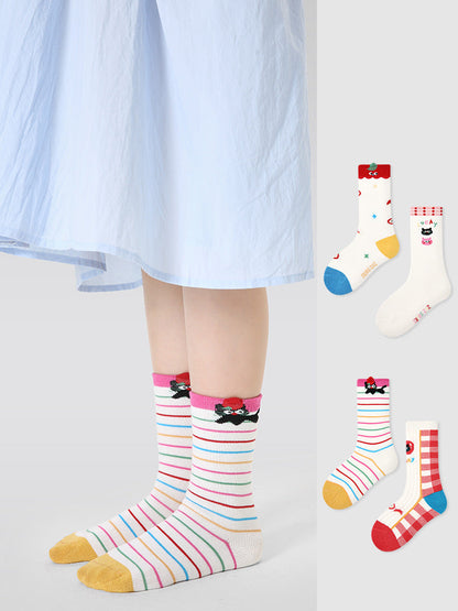 Kids Cotton Animal Stripe Mid Calf Socks Breathable